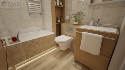 łazienka z drewnianymi akcentami
