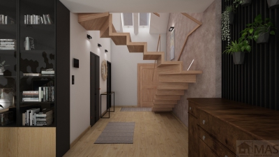 parter domu jednorodzinnego - schody dywanowe